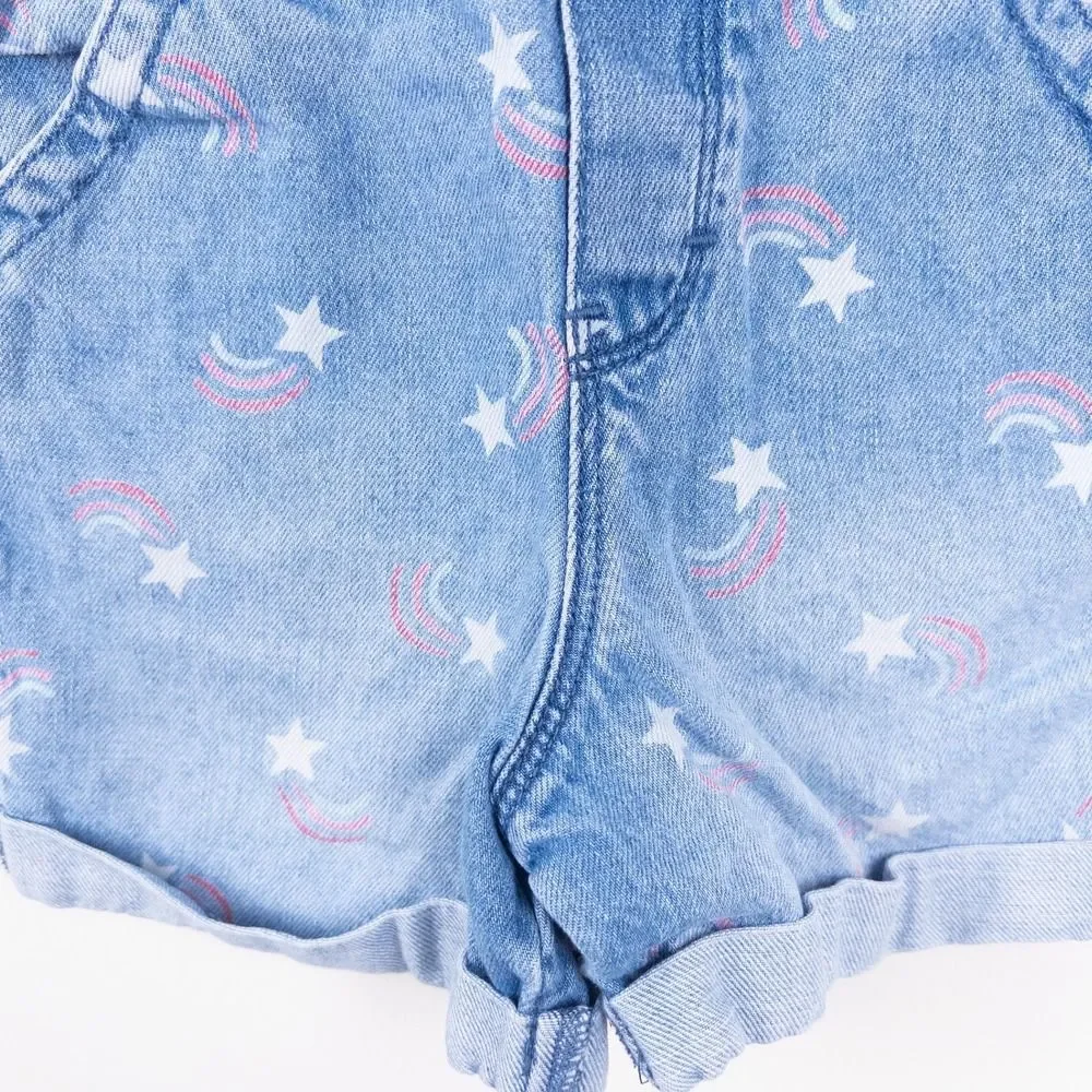 OshKosh B'Gosh Star Spangled Shortalls Overalls Denim Blue Girls‎ 4T